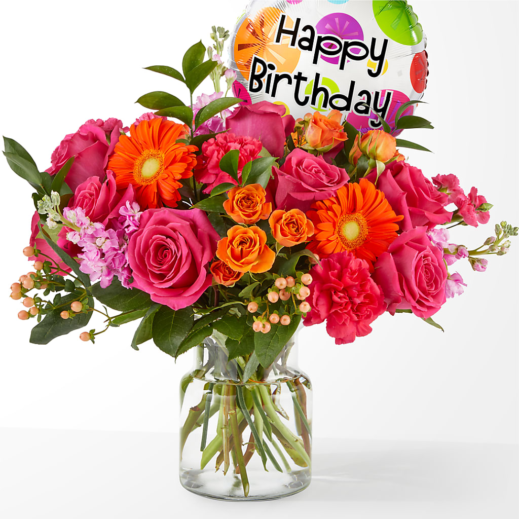 Fiesta Bouquet with Birthday Balloon – Flowers That Cliq, La Verne CA