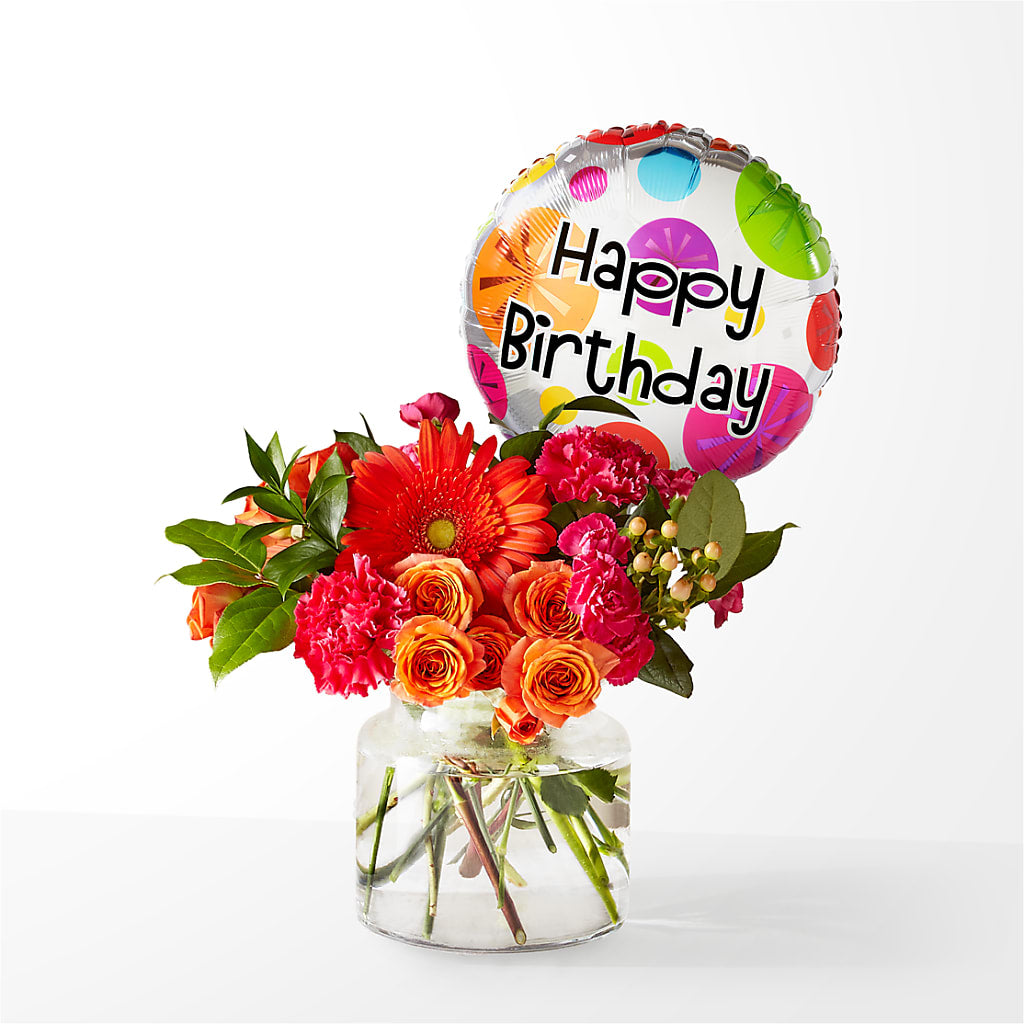 Fiesta Bouquet with Birthday Balloon – Flowers That Cliq, La Verne CA