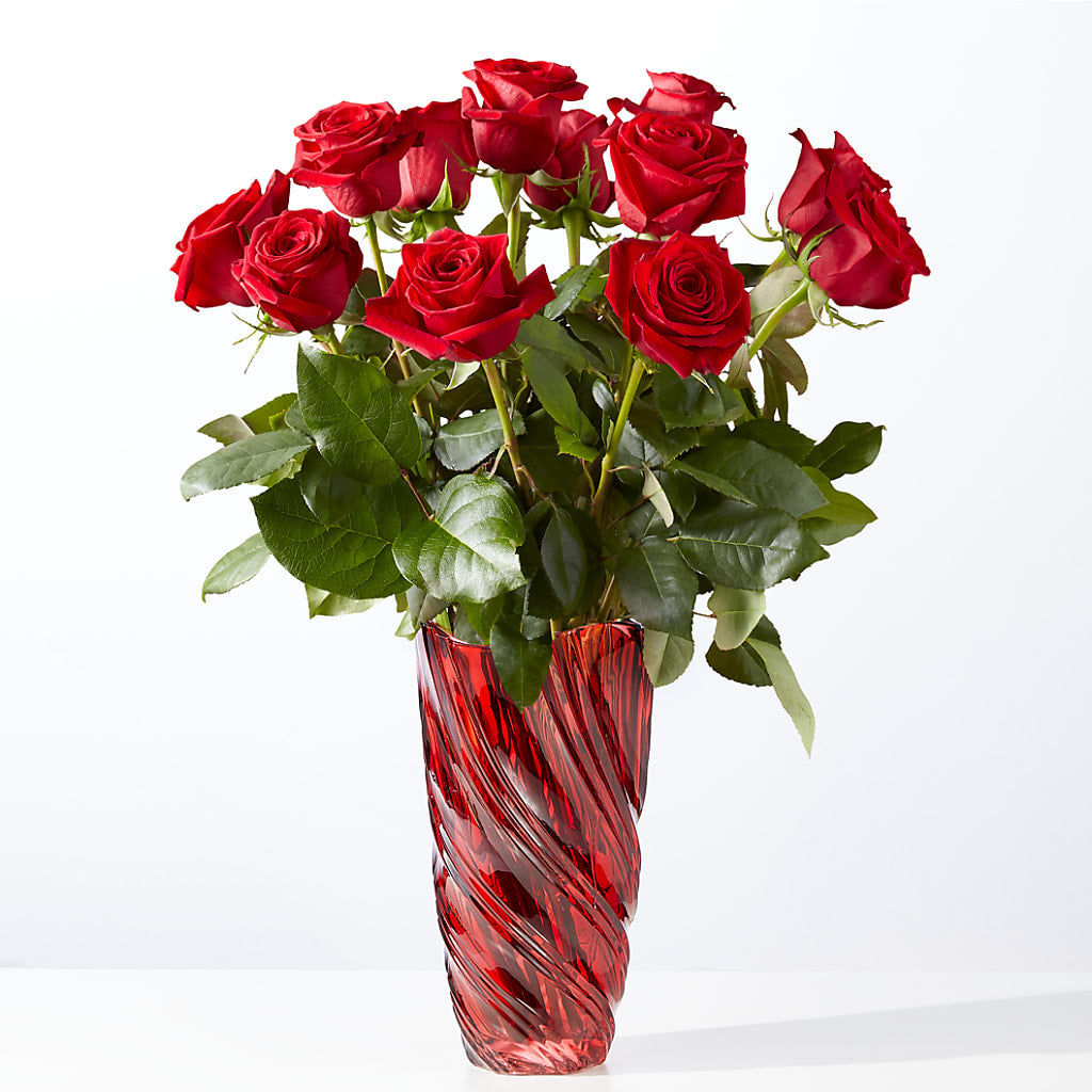 Classic Love Red Rose Bouquet with Luxe Swirl Vase – Flowers That Cliq, La Verne CA