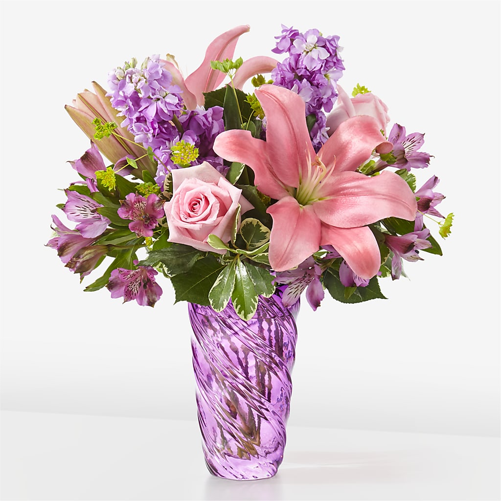 Precious Petals Bouquet with Luxe Swirl Vase – Flowers That Cliq, La Verne CA