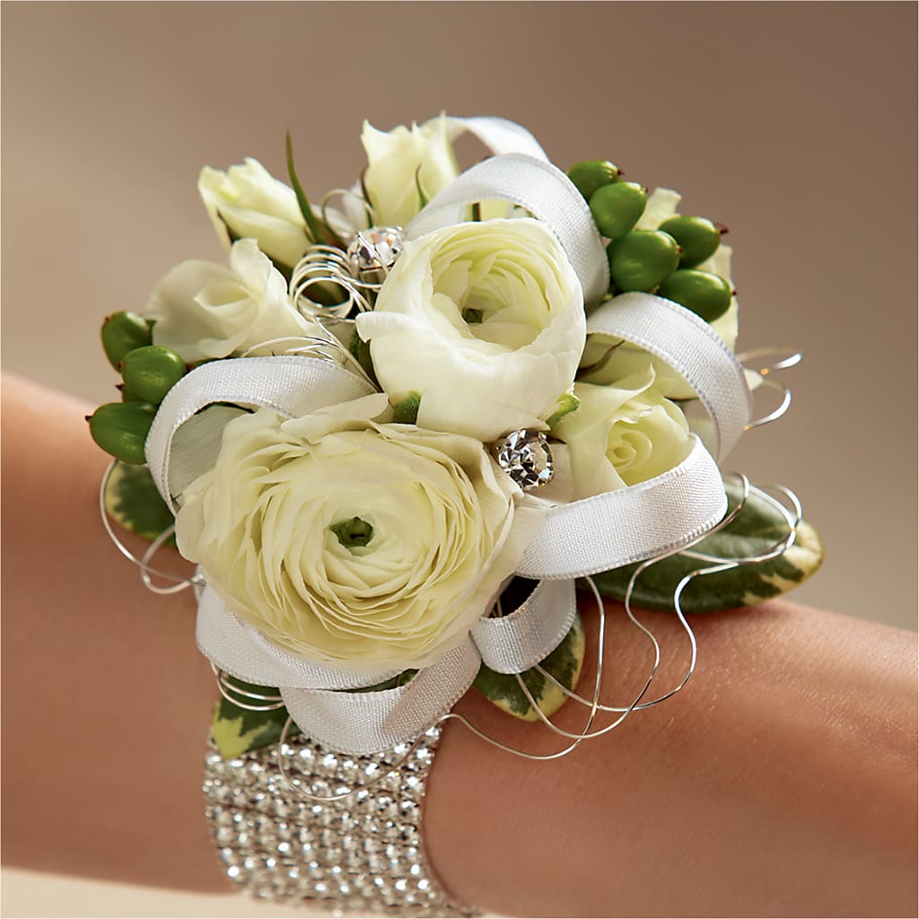 White Wedding Corsage – Flowers That Cliq, La Verne CA