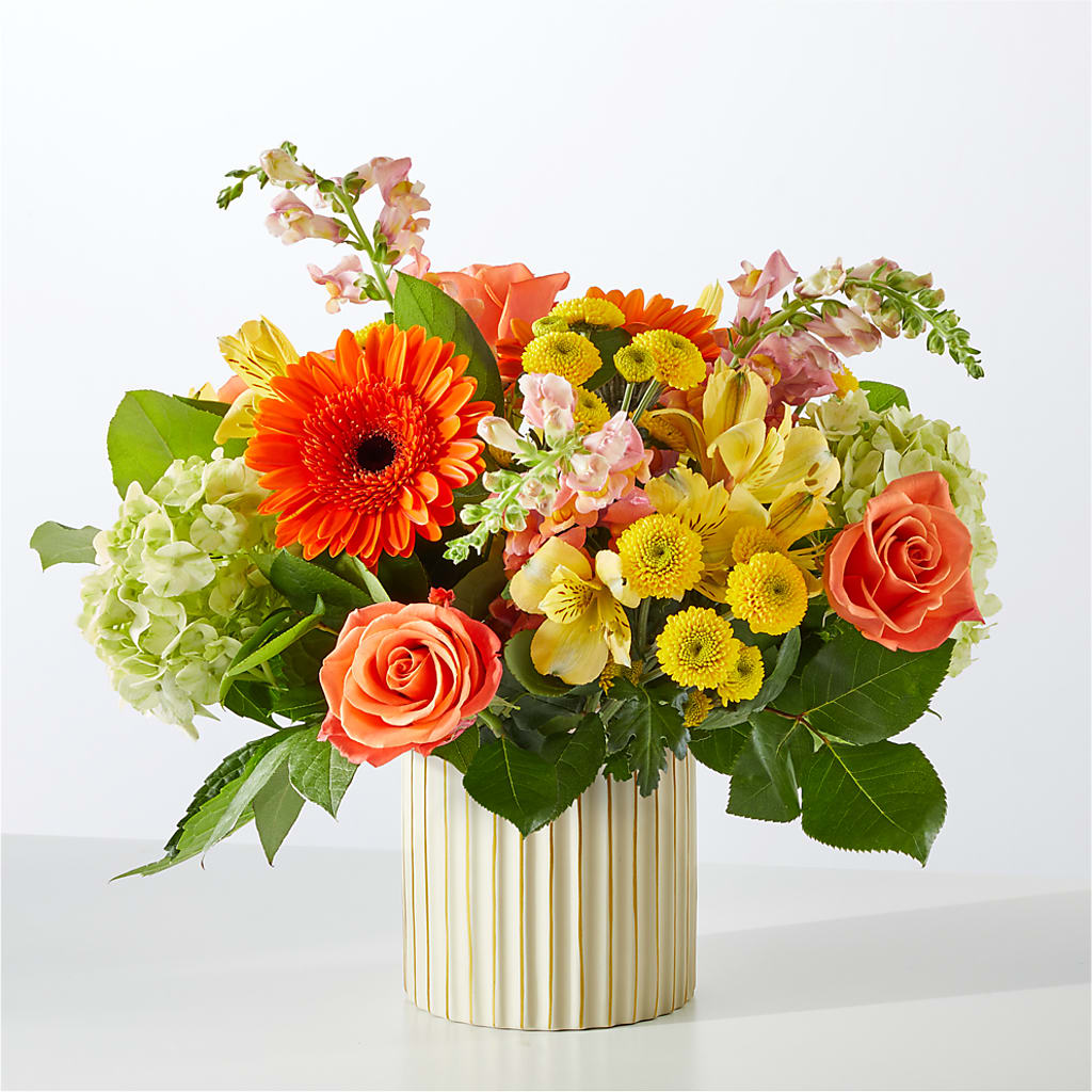Autumn Sunshine Bouquet with Ivory Vase –  Flowers That Cliq, La Verne CA