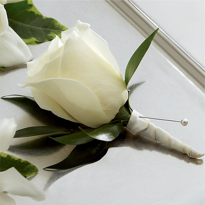 White Rose Boutonniere –  Flowers That Cliq, La Verne CA